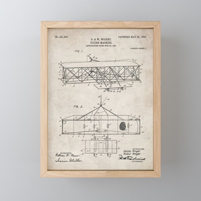Wright Brother's Airplane Patent - Aviation History Art - Antique Mini Art Print Gallery Image 1