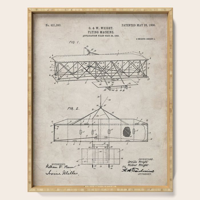 Wright Brother's Airplane Patent - Aviation History Art - Antique Serving Tray Gallery Image 1