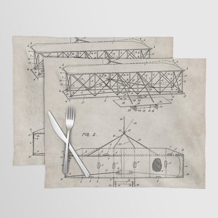 Wright Brother's Airplane Patent - Aviation History Art - Antique Placemat Gallery Image 1