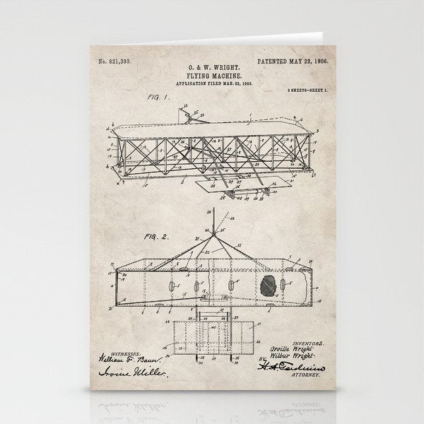 Wright Brother's Airplane Patent - Aviation History Art - Antique Stationery Card Gallery Image 2