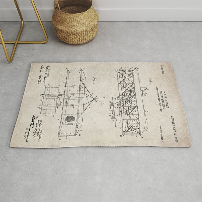 Wright Brother's Airplane Patent - Aviation History Art - Antique Rug Gallery Image 1