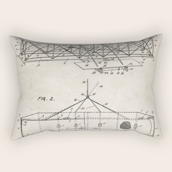 Wright Brother's Airplane Patent - Aviation History Art - Antique Rectangular Pillow Gallery Image 2