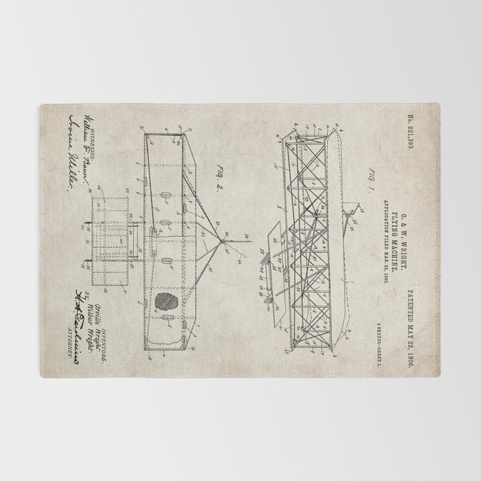 Wright Brother's Airplane Patent - Aviation History Art - Antique Rug Gallery Image 2