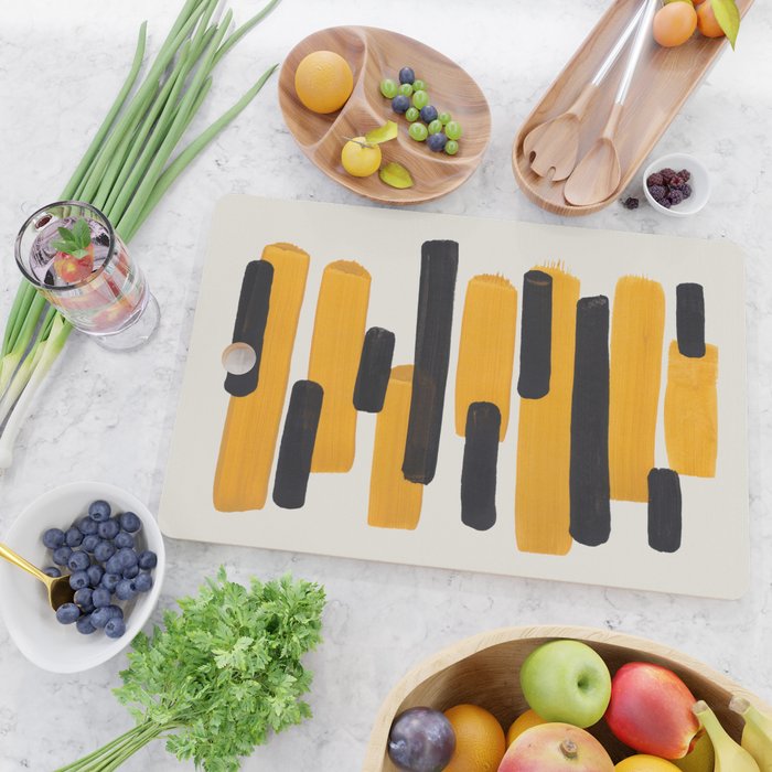 Mid Century Modern Abstract Painting Antique Yellow Black Bumble Bee Stripes Cutting Board Gallery Image 2