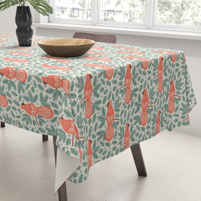 Cardinal Bird and Pine Branches Tablecloth Gallery Image 3