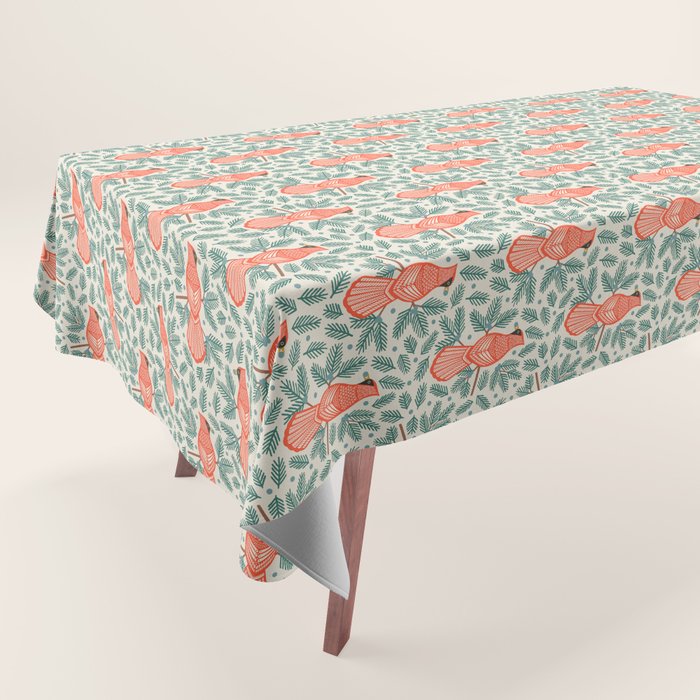 Cardinal Bird and Pine Branches Tablecloth Gallery Image 1