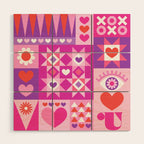I Love You Checkerboard - Pink Red & Purple Wood Wall Art Gallery Image 1