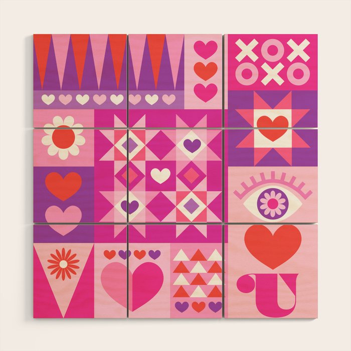 I Love You Checkerboard - Pink Red & Purple Wood Wall Art Gallery Image 1