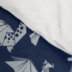 Origami metallic dragon friends // oxford navy blue background metal silver fantasy animals Comforter Gallery Image 4