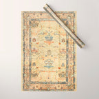 Fine Crafted Old Century Authentic Colorful Yellow Dusty Blues Greys Vintage Rug Pattern Wrapping Paper Gallery Image 1