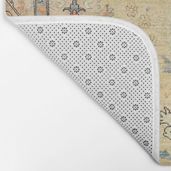Fine Crafted Old Century Authentic Colorful Yellow Dusty Blues Greys Vintage Rug Pattern Bath Mat Gallery Image 2