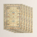Fine Crafted Old Century Authentic Colorful Yellow Dusty Blues Greys Vintage Rug Pattern Wrapping Paper Gallery Image 3