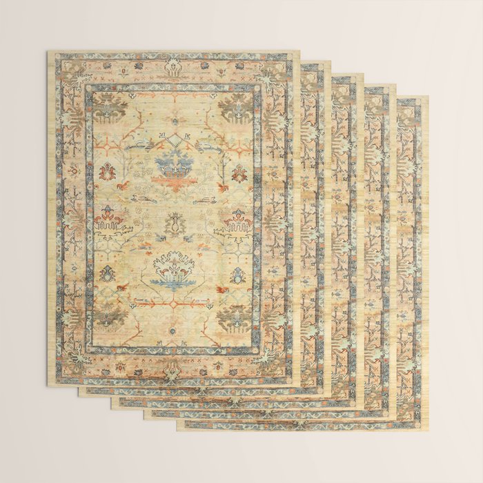 Fine Crafted Old Century Authentic Colorful Yellow Dusty Blues Greys Vintage Rug Pattern Wrapping Paper Gallery Image 3
