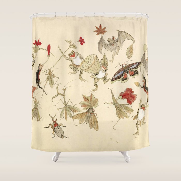 Dancing Forest Of Frogs By Kawanabe Kyosai 1879 Shower Curtain Gallery Image 1