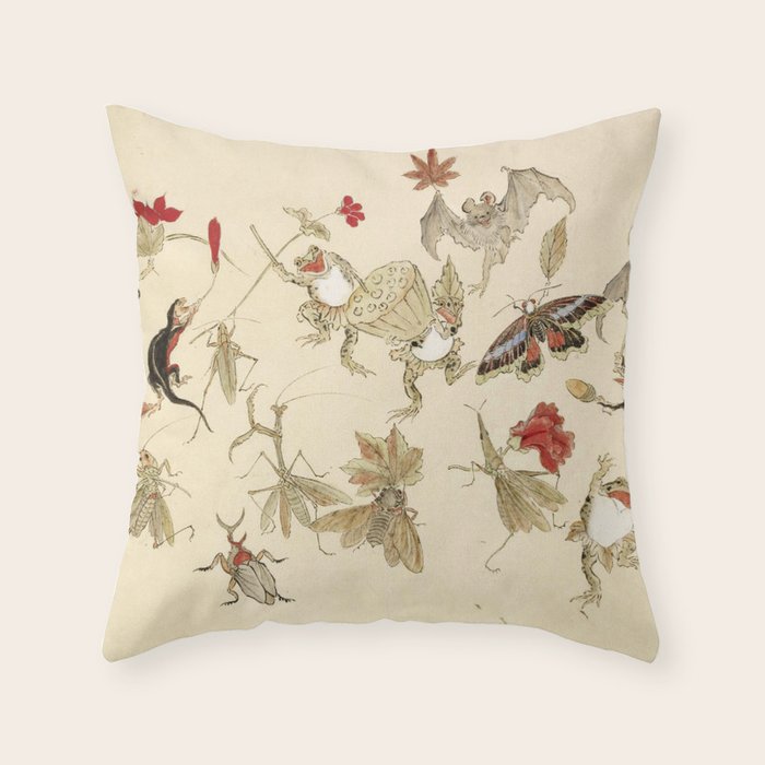 Dancing Forest Of Frogs By Kawanabe Kyosai 1879 Throw Pillow Gallery Image 6