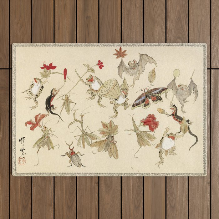 Dancing Forest Of Frogs By Kawanabe Kyosai 1879 Outdoor Rug Gallery Image 1