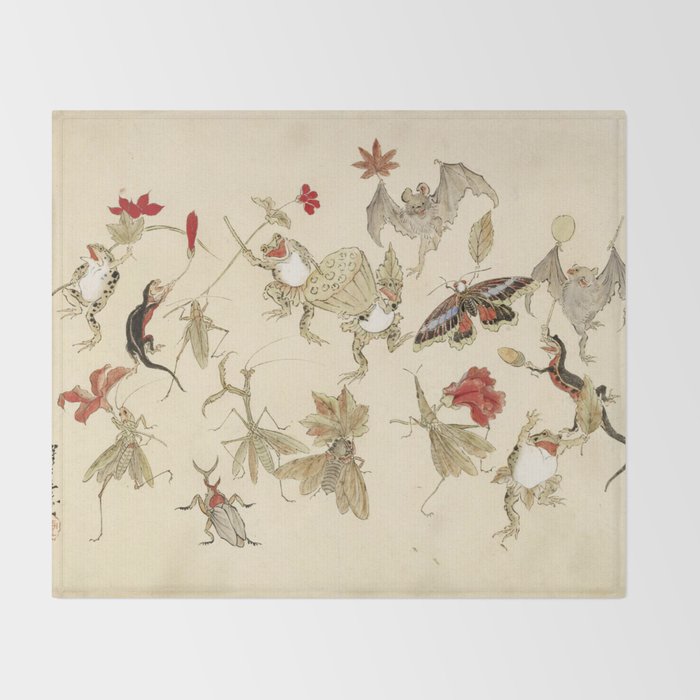 Dancing Forest Of Frogs By Kawanabe Kyosai 1879 Throw Blanket Gallery Image 2