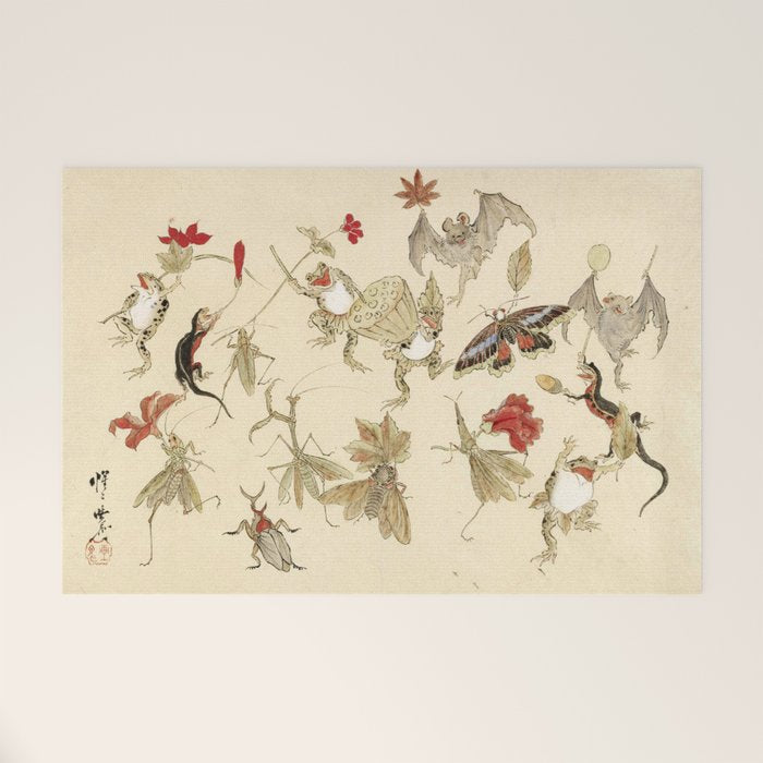 Dancing Forest Of Frogs By Kawanabe Kyosai 1879 Welcome Mat Gallery Image 1