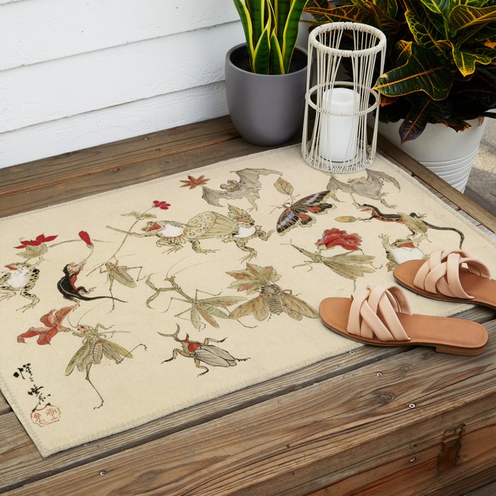 Dancing Forest Of Frogs By Kawanabe Kyosai 1879 Outdoor Rug Gallery Image 2