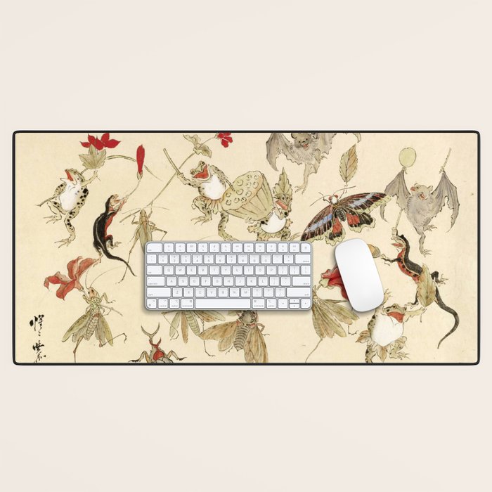 Dancing Forest Of Frogs By Kawanabe Kyosai 1879 Desk Mat Gallery Image 1