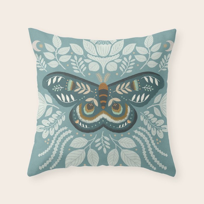 Folk Art Moth - Blue Gray Throw Pillow Gallery Image 6