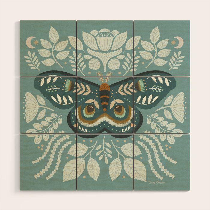 Folk Art Moth - Blue Gray Wood Wall Art Gallery Image 1
