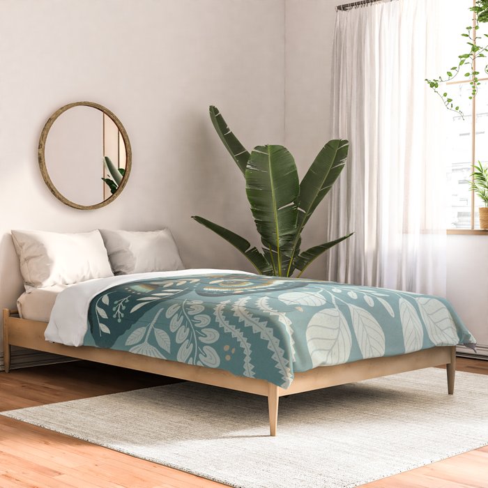 Folk Art Moth - Blue Gray Comforter Gallery Image 2