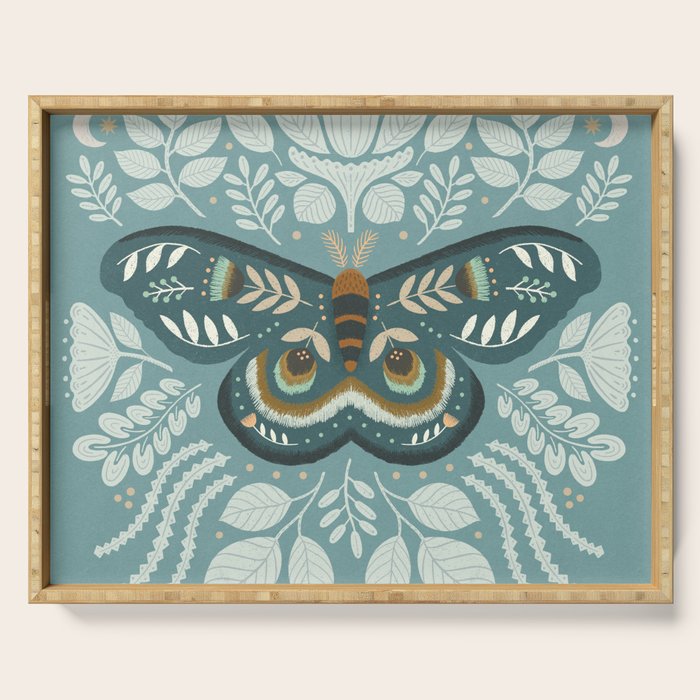 Folk Art Moth - Blue Gray Serving Tray Gallery Image 1