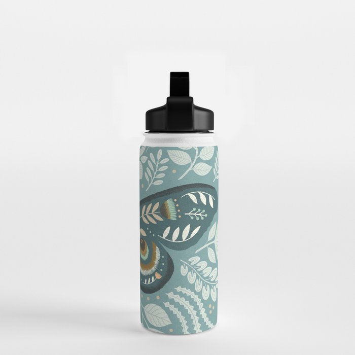 Folk Art Moth - Blue Gray Water Bottle Gallery Image 2