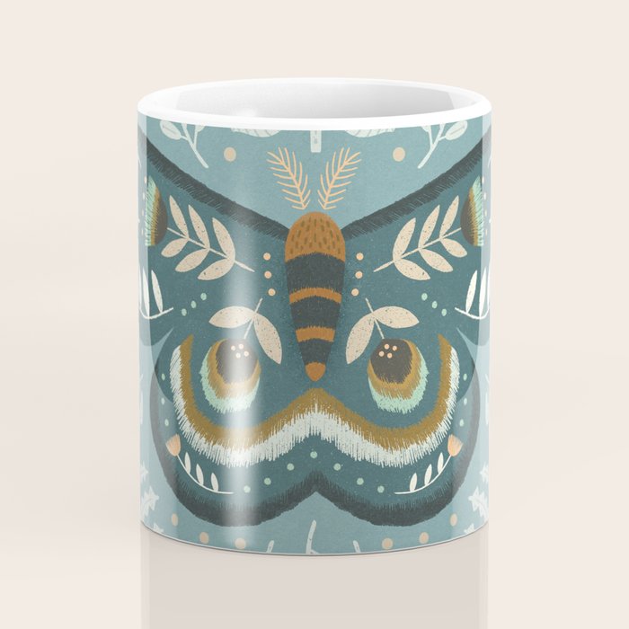 Folk Art Moth - Blue Gray Coffee Mug Gallery Image 4