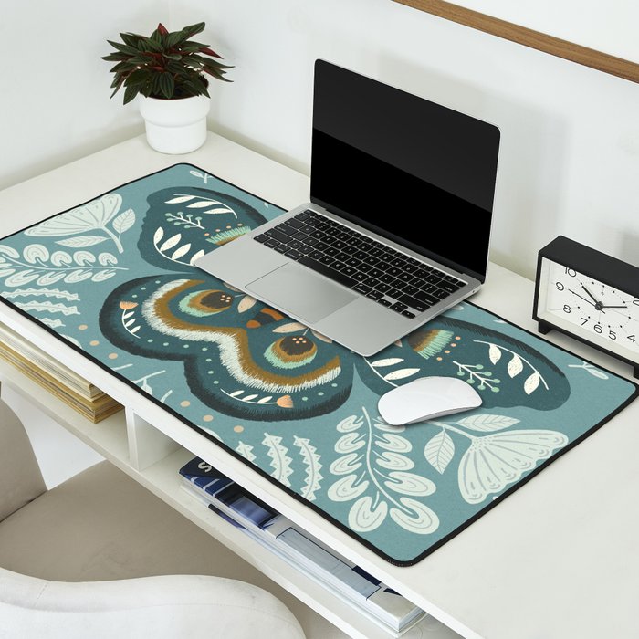 Folk Art Moth - Blue Gray Desk Mat Gallery Image 2