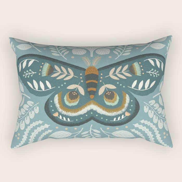 Folk Art Moth - Blue Gray Rectangular Pillow Gallery Image 2