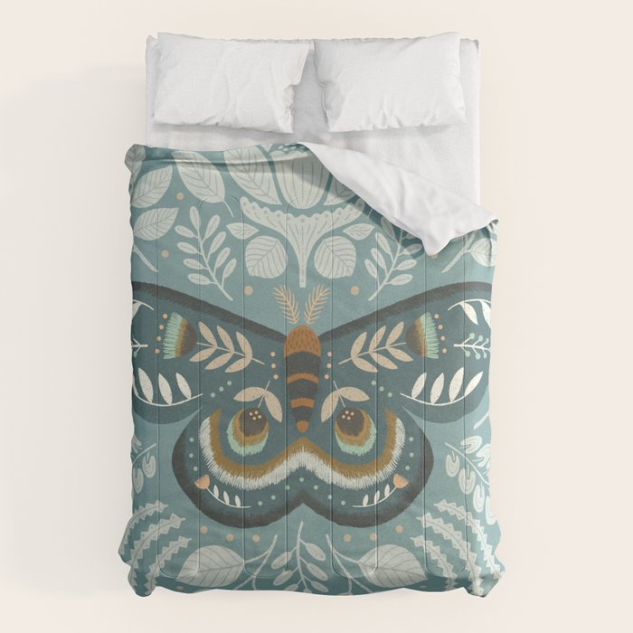Folk Art Moth - Blue Gray Comforter Gallery Image 1