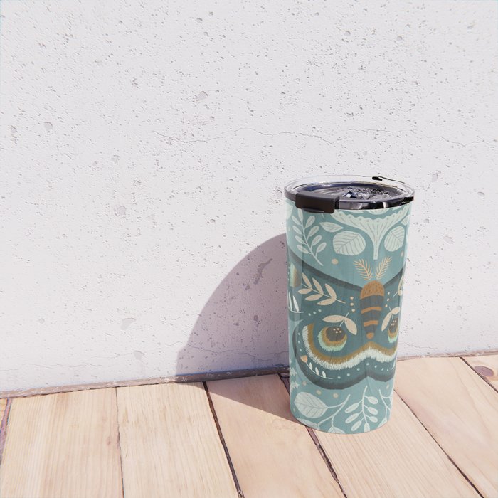 Folk Art Moth - Blue Gray Travel Mug Gallery Image 4