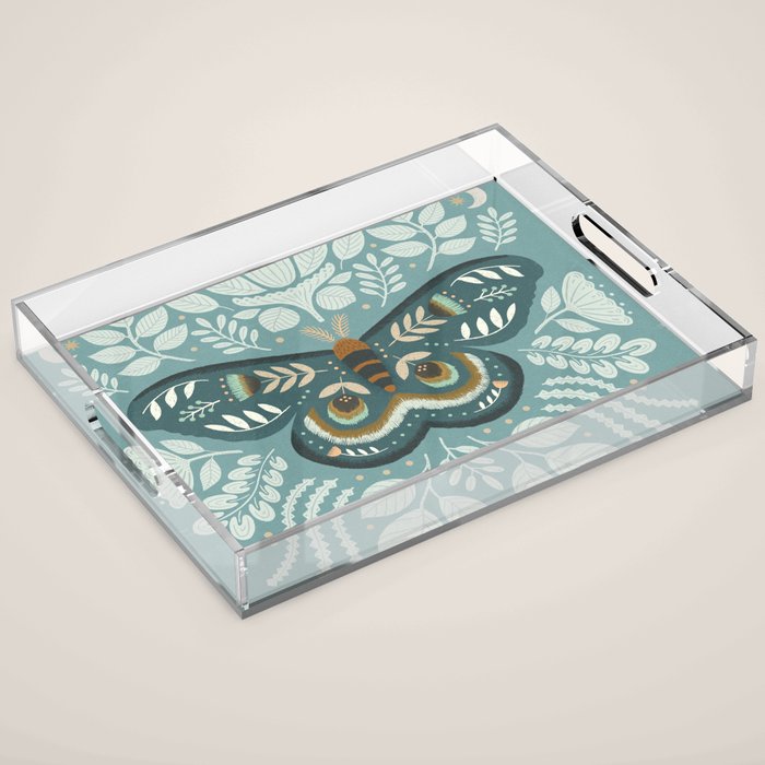 Folk Art Moth - Blue Gray Acrylic Tray Gallery Image 1