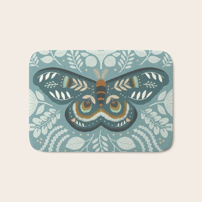 Folk Art Moth - Blue Gray Bath Mat Gallery Image 1