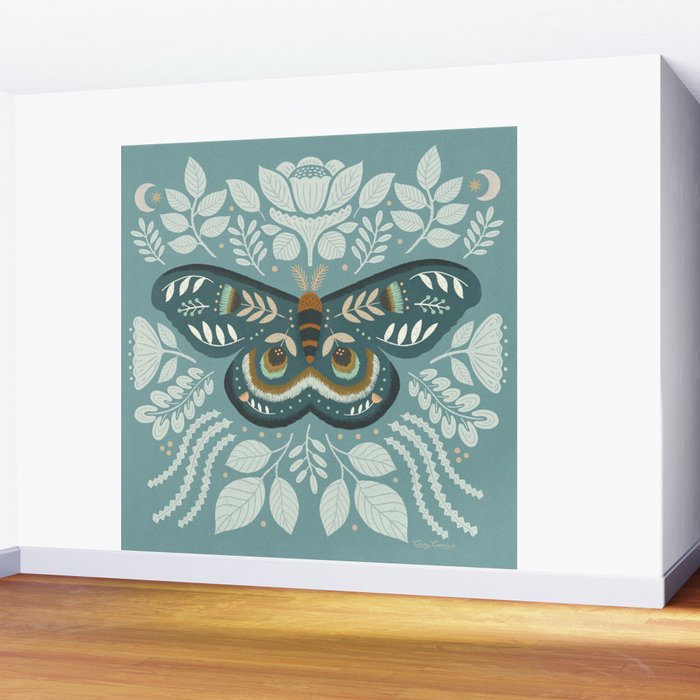 Folk Art Moth - Blue Gray Wall Mural Gallery Image 2