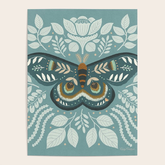 Folk Art Moth - Blue Gray Poster Gallery Image 4