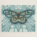 Folk Art Moth - Blue Gray Jigsaw Puzzle Gallery Image 1
