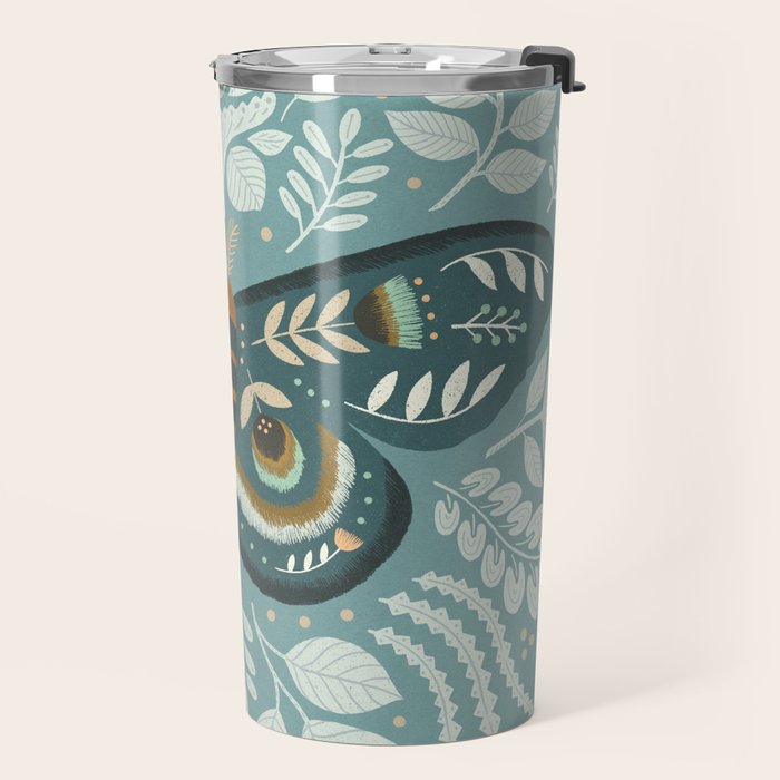 Folk Art Moth - Blue Gray Travel Mug Gallery Image 2