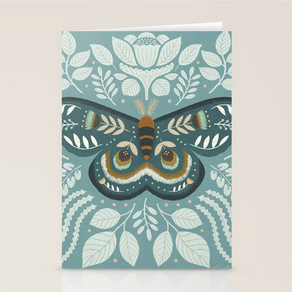 Folk Art Moth - Blue Gray Stationery Card Gallery Image 2