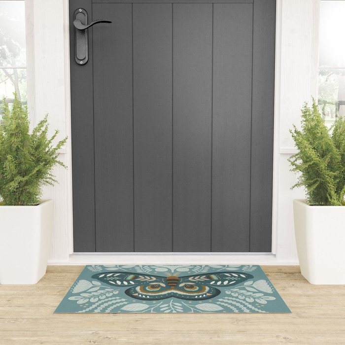 Folk Art Moth - Blue Gray Welcome Mat Gallery Image 3
