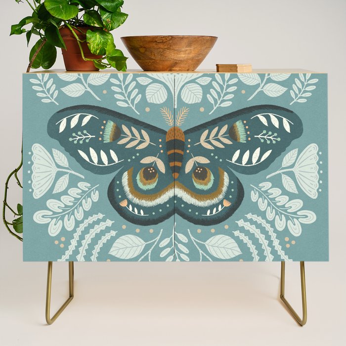 Folk Art Moth - Blue Gray Credenza Gallery Image 1