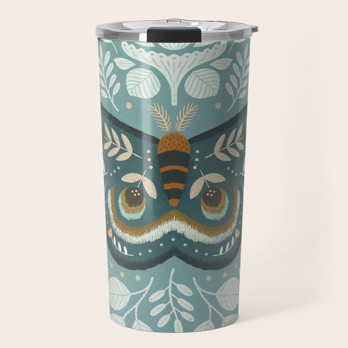 Folk Art Moth - Blue Gray Travel Mug Gallery Image 1