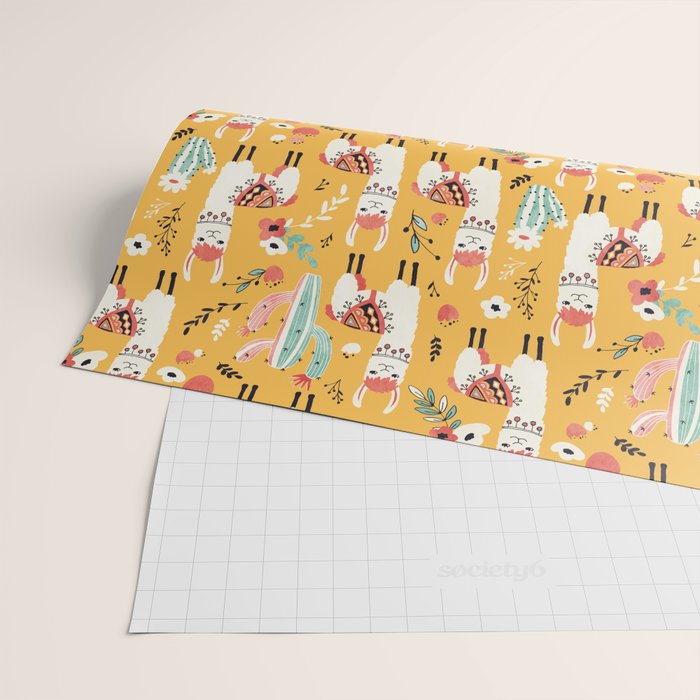 White Llama with flowers Wrapping Paper Gallery Image 2