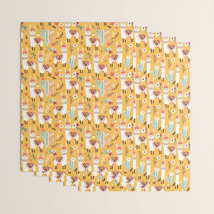 White Llama with flowers Wrapping Paper Gallery Image 3