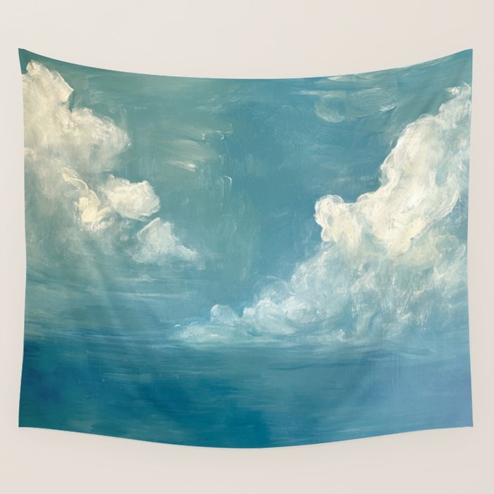 Vintage Elegant White Clouds Blue Sky Wall Tapestry Gallery Image 4