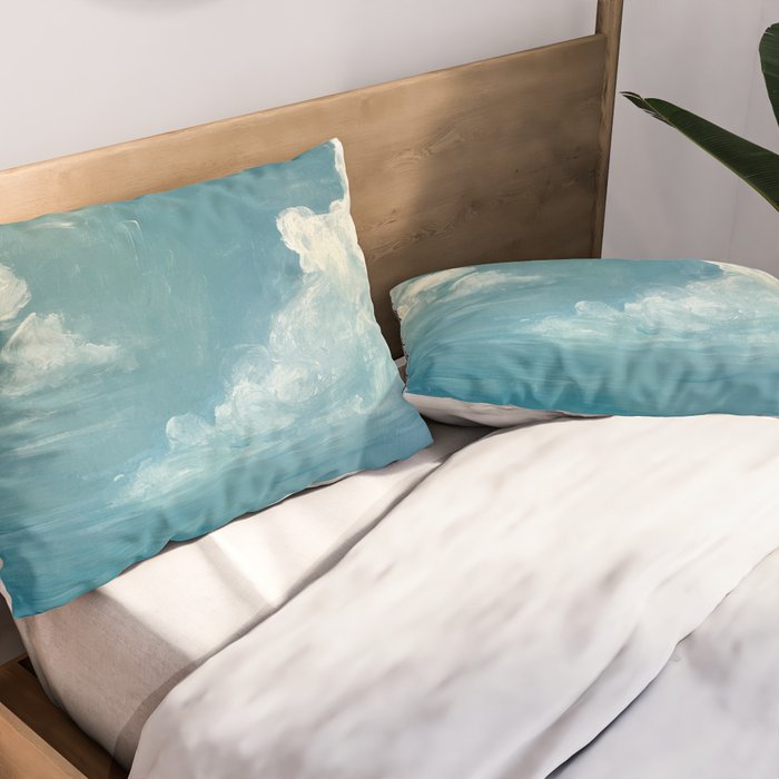 Vintage Elegant White Clouds Blue Sky Pillow Sham Gallery Image 2