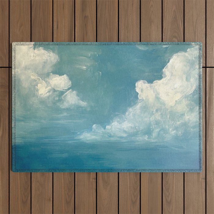 Vintage Elegant White Clouds Blue Sky Outdoor Rug Gallery Image 1