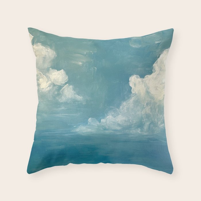 Vintage Elegant White Clouds Blue Sky Throw Pillow Gallery Image 1